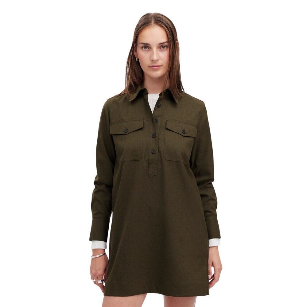 Madewell Button-Up Mini Shirtdress Dark Olive Twill Long Sleeve M NWT